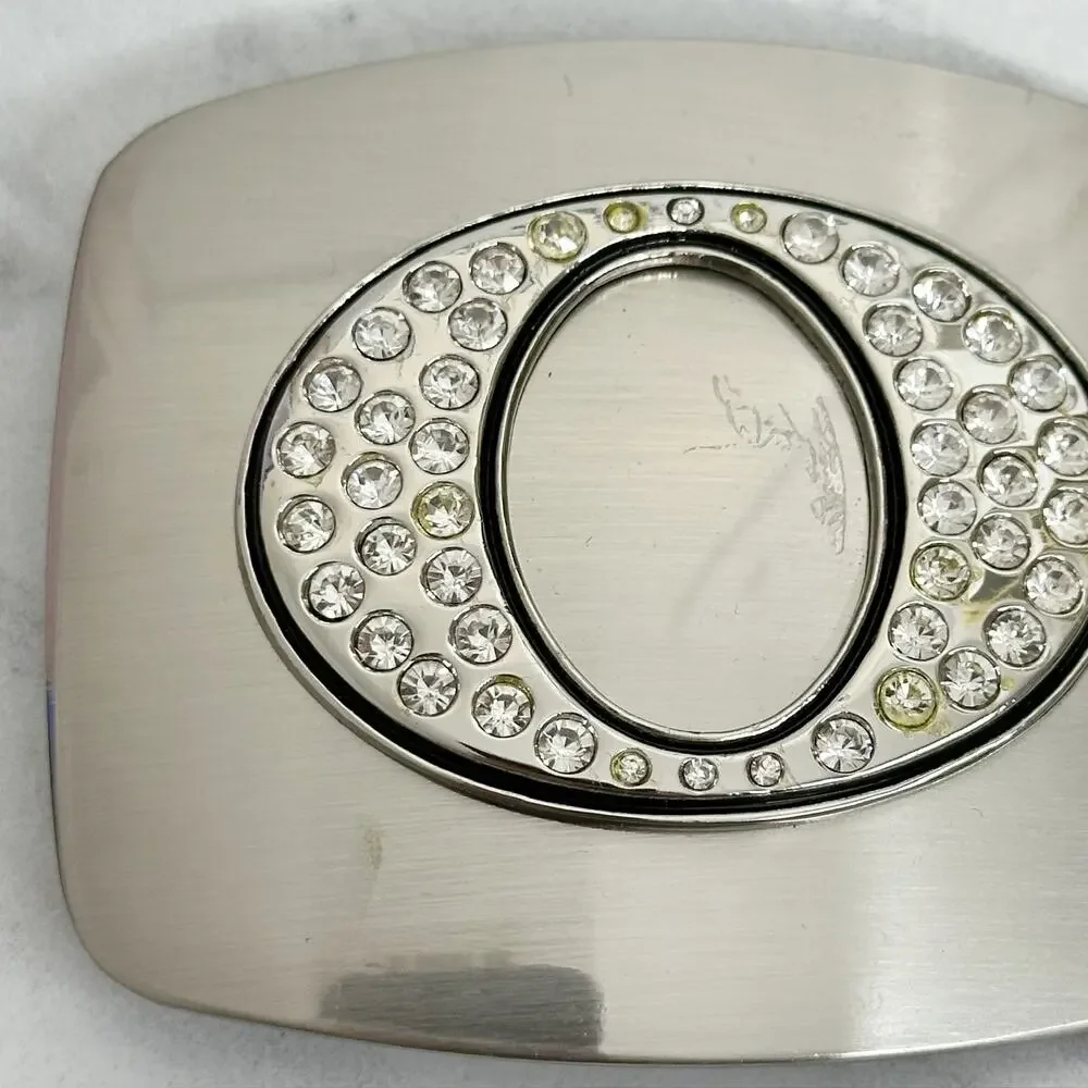 Rhinestone Studded O Letter Initial Monogram Silver Tone Belt Buckle ✨